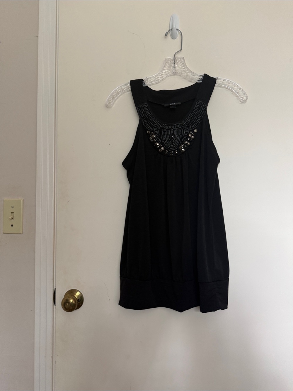 BCX Black Beaded Neckline Sleeveless Tunic
